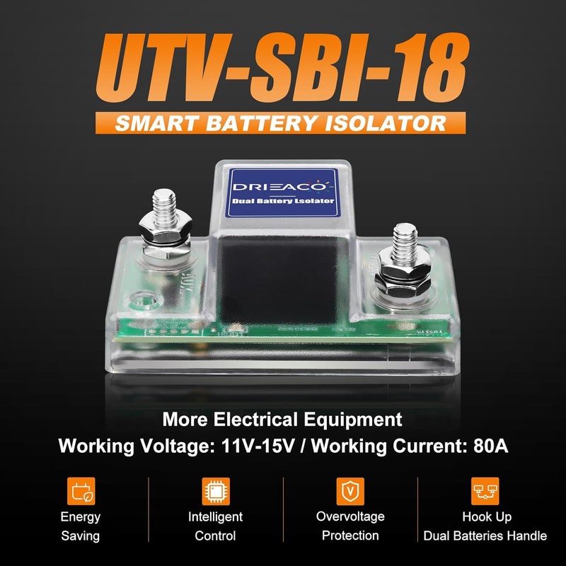 Drieaco Store 12V UTV Dual Battery Isolator Connect & Monitor Kit Fit for Honda Pioneer 1000/700/500, Replace #UTV-SBI-CM, Dual Battery Isolator Kit with LED Digital Double Voltmeter 6 Gauge Wire 12V Relay - Image 5